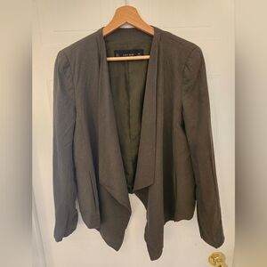Large Zara Forest Green Open Front Cascading Lightweight Blazer With Pockets